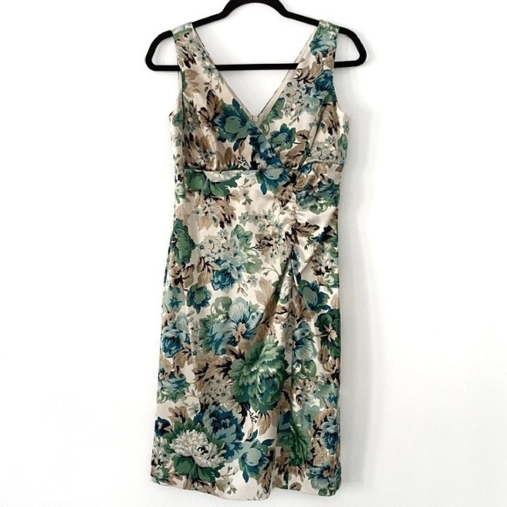 Donna Ricco Floral V-Neck Ruche Empire Waist Womens Mini Dress Size 6P